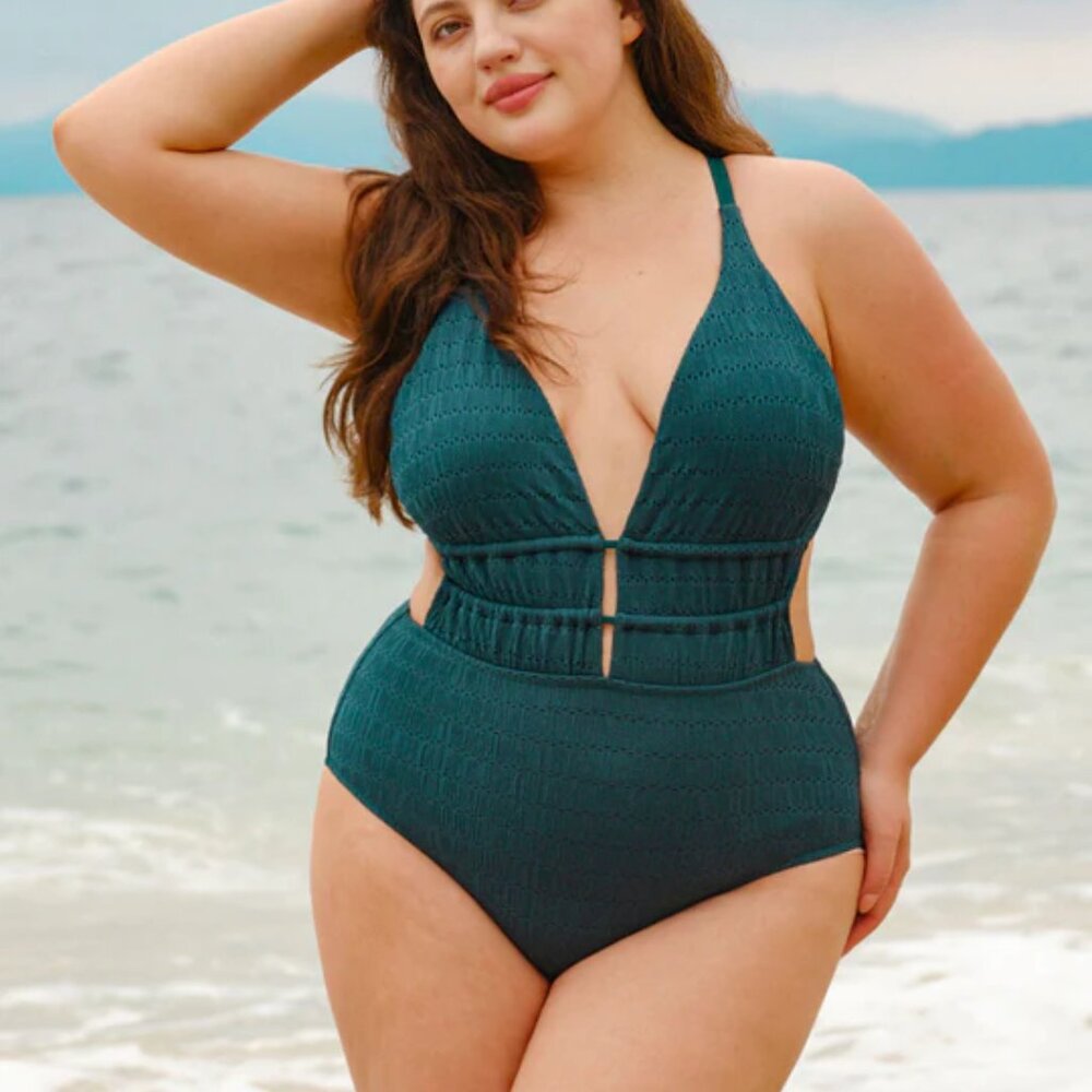 Berlook Green Drawstring One-Piece Swimsuit | Size 24 | 3X | NWT | Eco Friendly